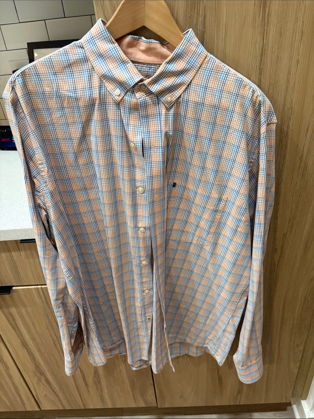 IZOD Classic Button-Down Plaid Shirt - Light Blue & Orange
